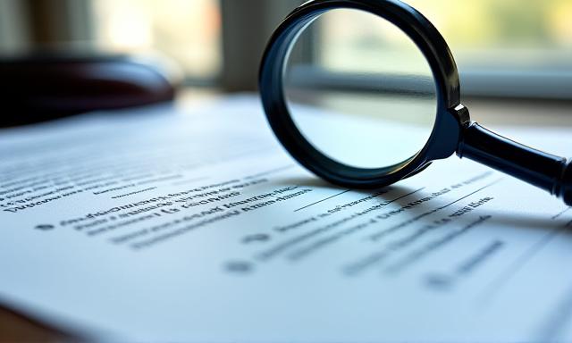 Legal document with a magnifying glass over small print