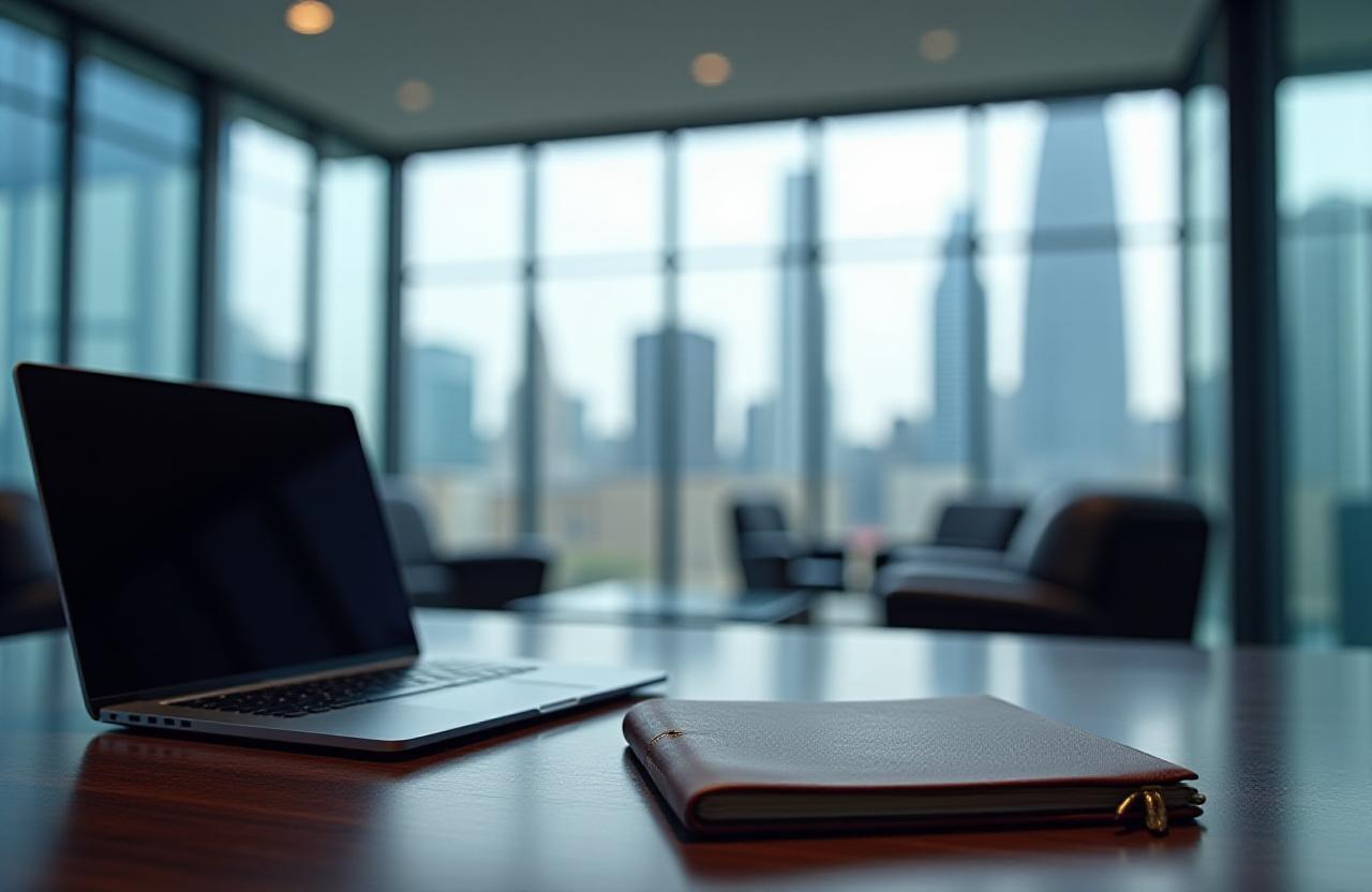 Professional legal consultation in a modern London office overlooking the City skyline